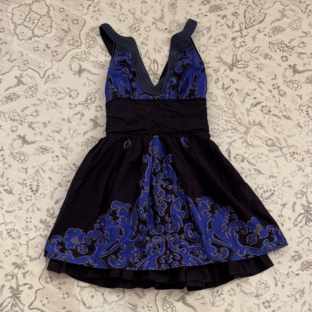 Free People Dark Purple Dress with Blue Embroidery